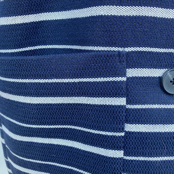 Esprit Coat Sz L Navy Cream Striped Two Button Long Preppy Old Money Careerwear - Picture 9 of 13